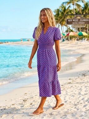 Mascomoda Blue Pink Black Geo Print Puff Sleeve‎ Maxi Dress Size Large New Tags!